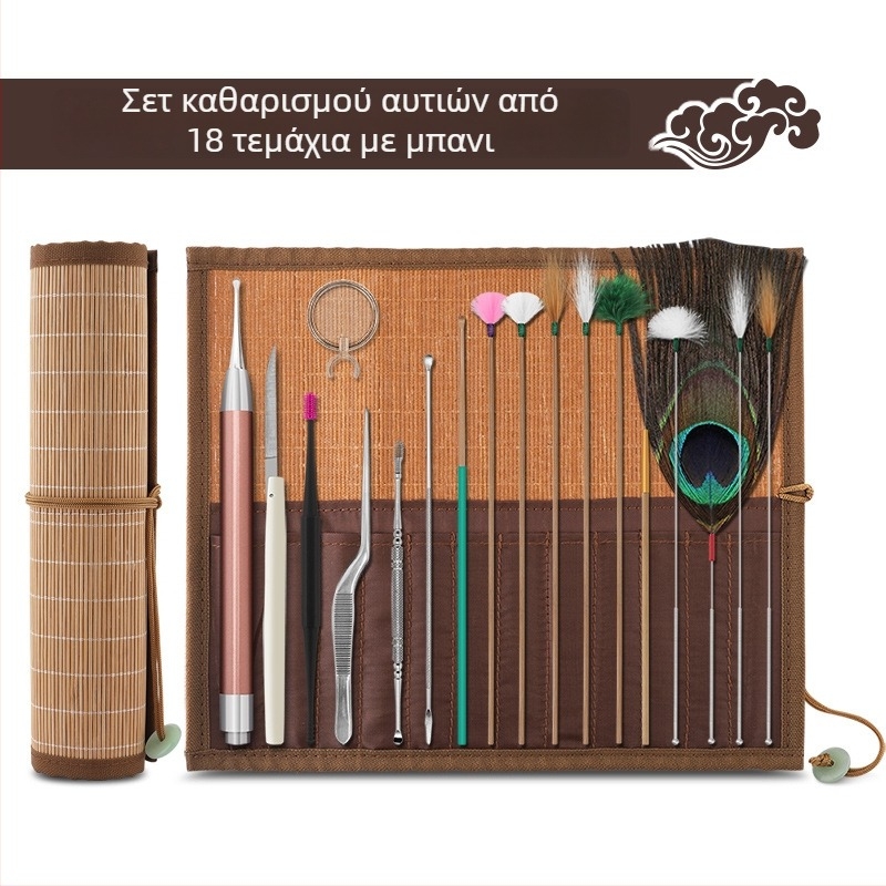 Κουτάλι αυτιού - χωρίς φως - Haifu ανοξείδωτος χάλυβας, μπαμπού και ξύλο - 100 τεμάχια