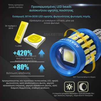 LED λαμπτήρας T10 για φως πινακίδας κυκλοφορίας, υψηλός φωτισμός με φακό, βάση W5W (12V, 5000 lm)