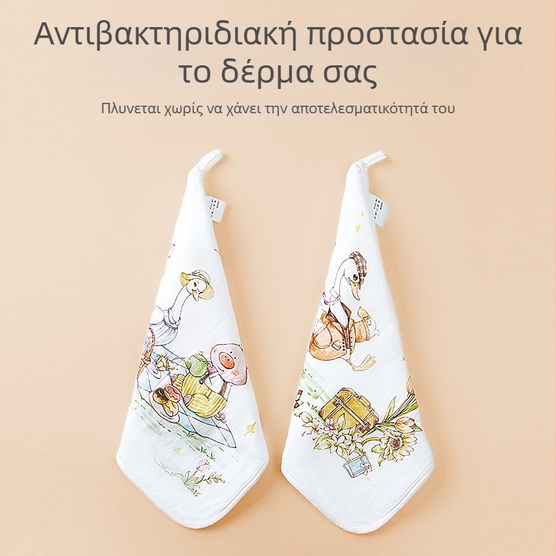 Βρεφική τετράγωνη πετσέτα από ίνες μπαμπού, σχέδιο καρτούν με χειρόγραφο μοτίβο, απορροφητική για μωρά και παιδιά 0–6 ετών