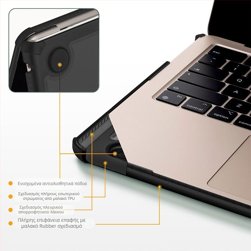 Θωρακισμένο περίβλημα για MacBook Air 13.6 (A2681/A3113/A3240) – Υλικό TPU+PC, Κατασκευή με έγχυση, Αντι-πτώσεις, Ανθεκτικό σε γρατζουνιές, Αντι-δακτυλικά αποτυπώματα