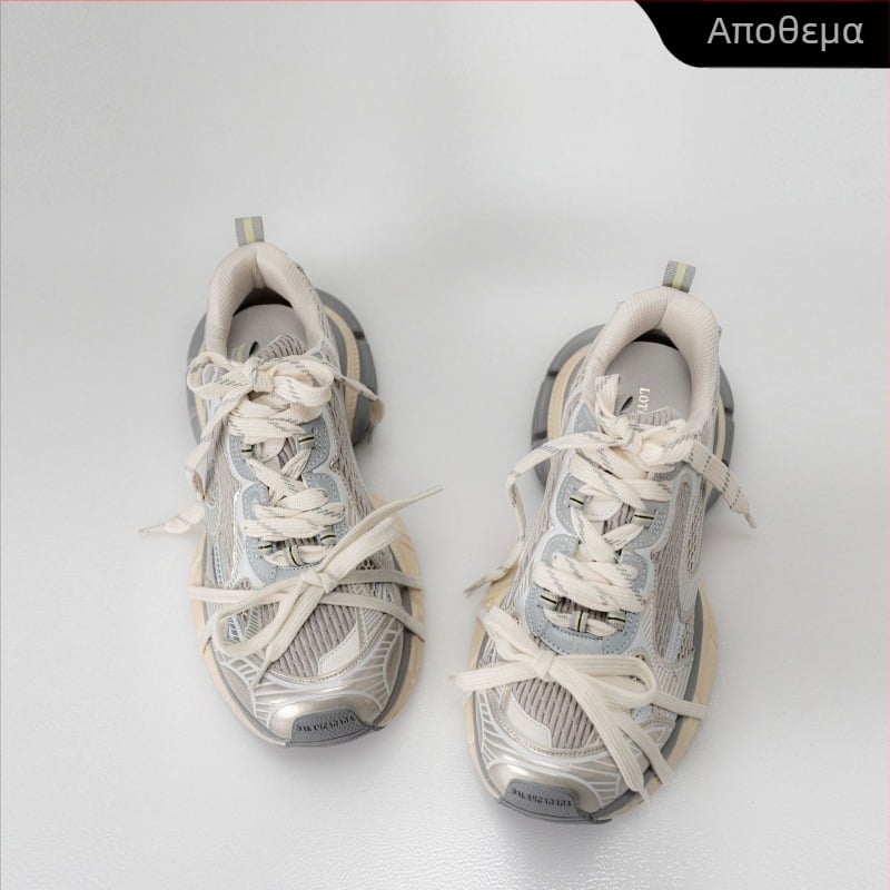 Unisex dad shoes με δικτυωτό επάνω μέρος, με κορδόνια, χαμηλό ύψος, στρογγυλή μύτη, καουτσούκ σόλα, ρετρό στυλ, άνοιξη 2025