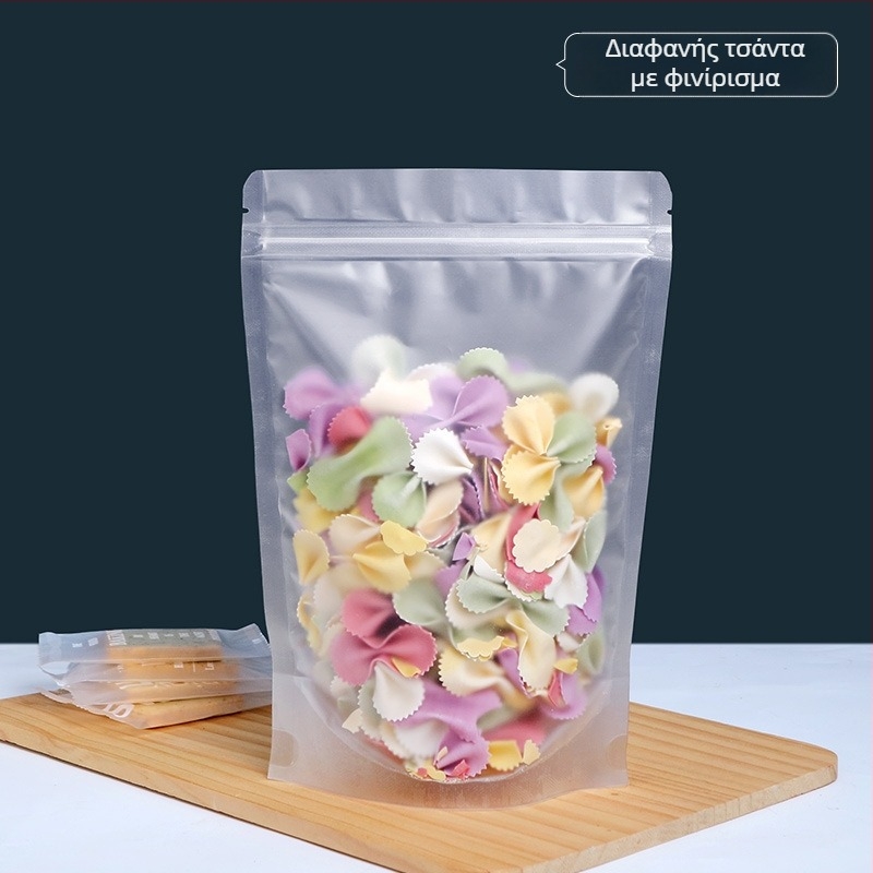 Stand-Up σακούλα Centrino, PET-PE διπλού στρώματος συσκευασία, ματ σφραγισμένη σακούλα, μήκος σφραγίδας 10–30 εκ, κατάλληλη για συσκευασία δώρων και τροφίμων