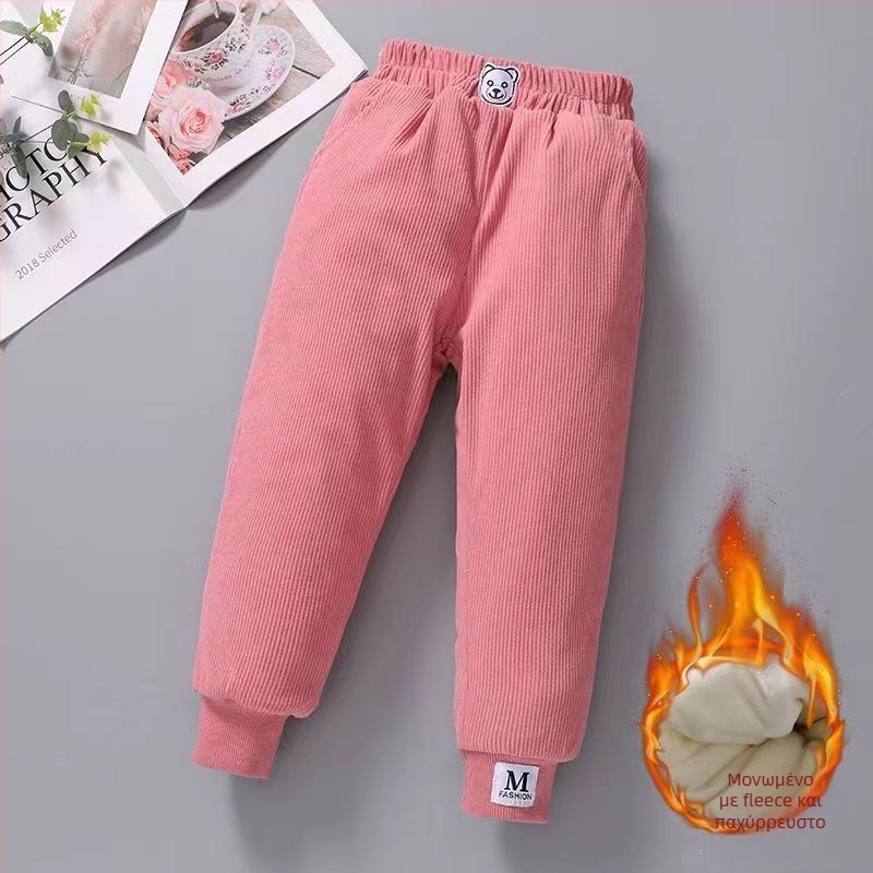Παντελόνια κοριτσιών με επένδυση φλίς, χοντρά βαμβακερά παντελόνια με τριπλό quilted για ζεστασιά, καθημερινά αθλητικά για χειμερινές συνθήκες