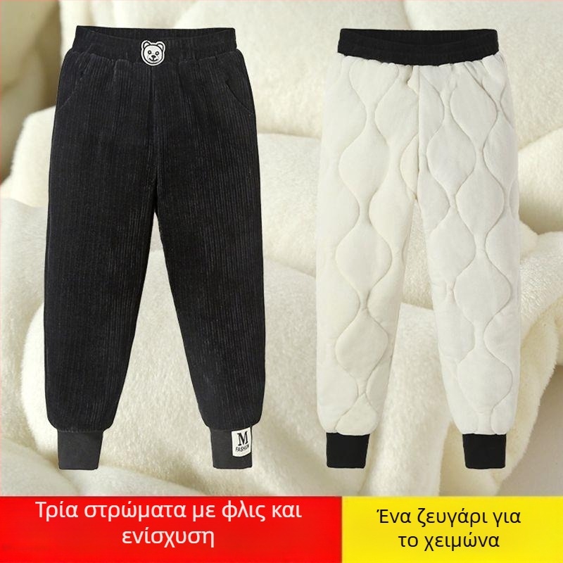 Παντελόνια κοριτσιών με επένδυση φλίς, χοντρά βαμβακερά παντελόνια με τριπλό quilted για ζεστασιά, καθημερινά αθλητικά για χειμερινές συνθήκες