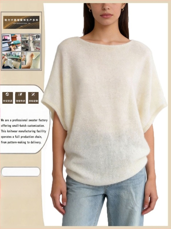 Πουλόβερ από μείξη mohair και μαλλιού, μονόχρωμο, πλεκτό με τεχνολογία flat-knit, για γυναίκες 18–24 ετών, street style ευρωπαϊκού-αμερικανικού στυλ