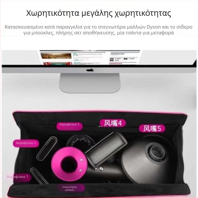 Dyson Velvet Bag – Ταξιδιωτική βελούδινη τσάντα χειρός για αποθήκευση πιστολάκι μαλλιών και εργαλείων περιποίησης μαλλιών