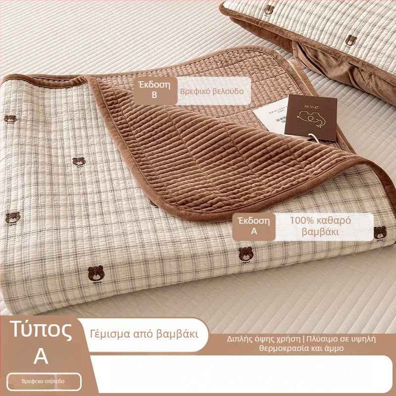Αμφίδρομο quilted κάλυμμα κρεβατιού, τρίων τεμαχίων — μια πλευρά βαμβάκι, μια πλευρά βελούδο; ύφασμα 40s, αντιδραστική βαφή, ραφή/quilting, πλύσιμο σε υψηλή θερμοκρασία