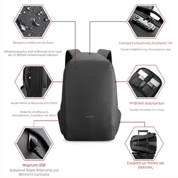 Unisex τσάντα πλάτης για ταξίδια, αδιάβροχη, χωρητικότητας 20-35 L, κατάλληλη για φορητό υπολογιστή 15 ιντσών, πολυεστέρας