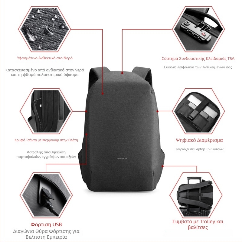 Unisex τσάντα πλάτης για ταξίδια, αδιάβροχη, χωρητικότητας 20-35 L, κατάλληλη για φορητό υπολογιστή 15 ιντσών, πολυεστέρας