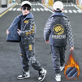 Σετ χειμωνιάτικων ρούχων για αγόρια: τζάκετ από Corduroy και τζιν, με αποσπωμένη κουκούλα, για ηλικίες 1–3 ετών