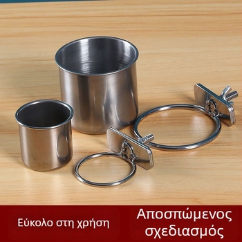 Τροφοδότης παπαγάλου από ανοξείδωτο ατσάλι με κλιπ για ποτήρι και στηριγμα ποτηριού, κανάλι τροφοδοσίας