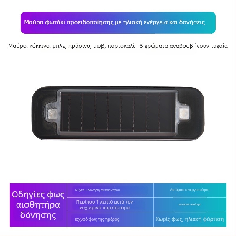 Αυτοκινητικό ηλιακό προειδοποιητικό LED φως, εγκατάσταση χωρίς καλώδια, Deep Steam μάρκα, γενική συμβατότητα, LED φως διακοσμητικό με εφέ αναπνοής