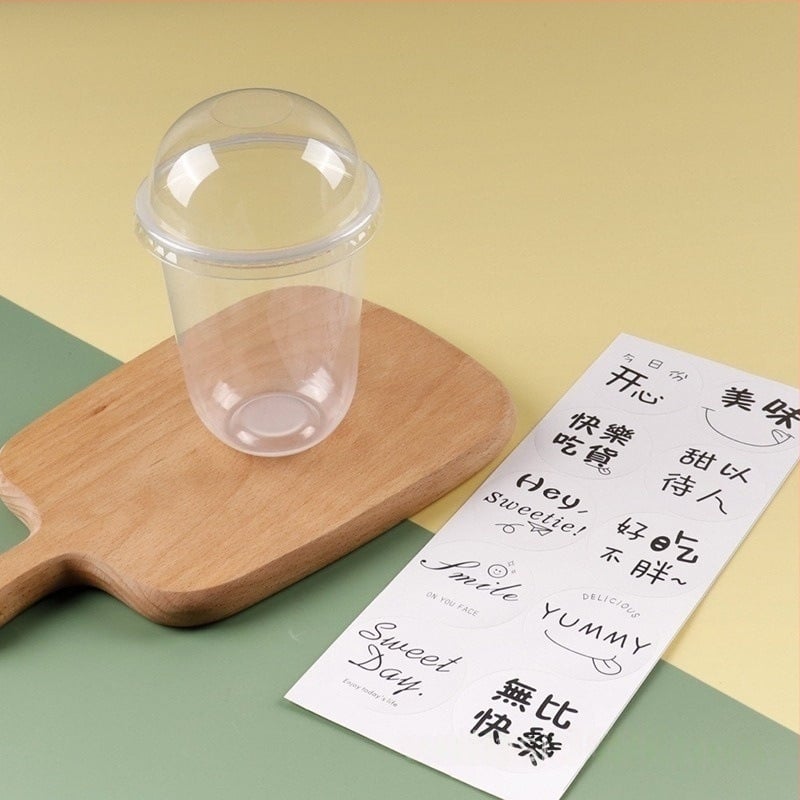 Bobo Cup πλαστικό ποτήρι PET με καπάκι, πιρούνι και κουτάλι, πακέτο αυτοκόλλητων, δυνατότητα εκτύπωσης λογοτύπου