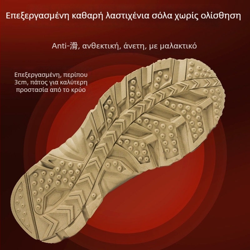 Ανδρικά μποτάκια χιονιού από nubuk δέρμα με ενσωματωμένη γούνα, υψηλό άνω μέρος για τον χειμώνα, αντιολισθητική σόλα από καουτσούκ, στρογγυλός μπροστινός χώρος