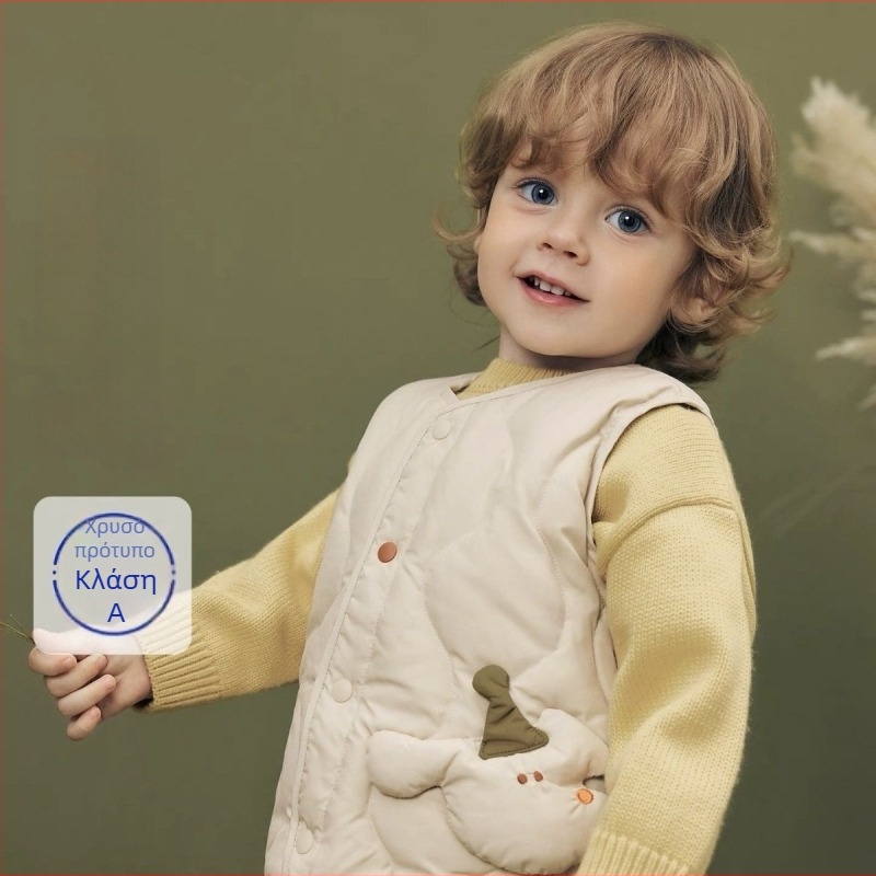 Παιδικό γιλέκο με πούπουλα, χωρίς μανίκια, 95% πούπουλα, επένδυση από βαμβάκι, εξωτερικό ύφασμα από βαμβάκι, χωρίς κουκούλα, Άνοιξη 2025