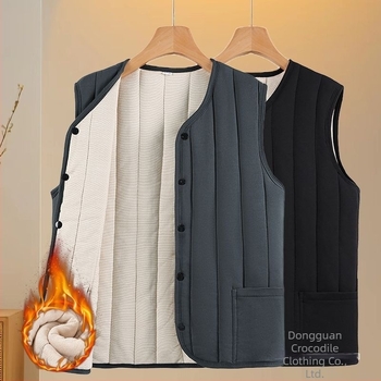 Ανδρικό γιλέκο με κουκούλα, μήκους στη μέση, από μαλλί με επένδυση βαμβακιού, παχύτερο για φθινόπωρο-χειμώνα