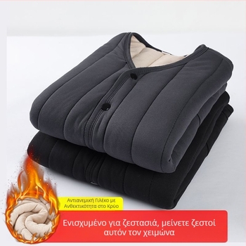 Ανδρικό γιλέκο με κουκούλα, μήκους στη μέση, από μαλλί με επένδυση βαμβακιού, παχύτερο για φθινόπωρο-χειμώνα