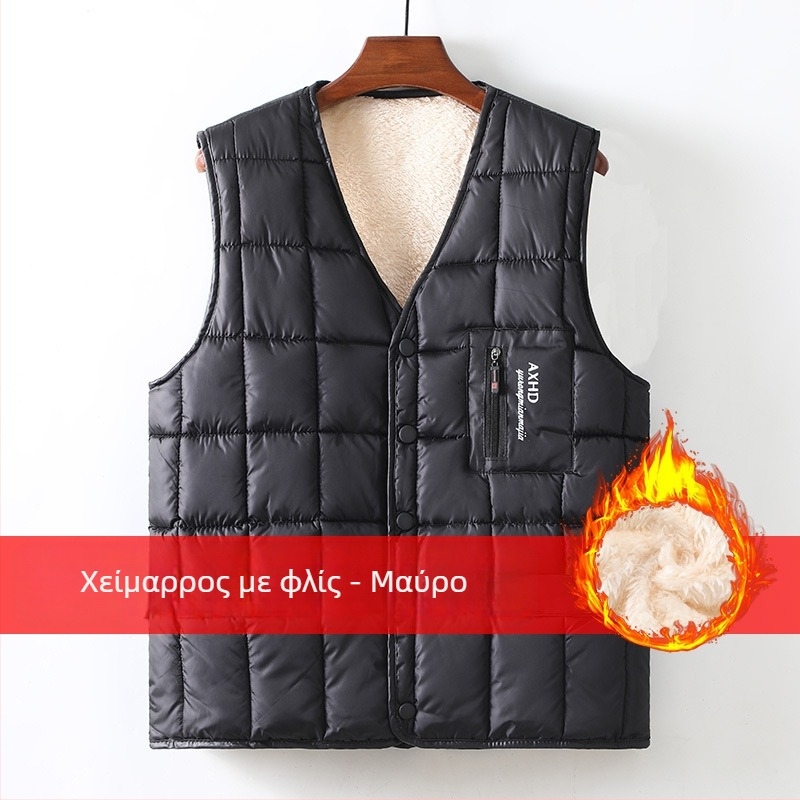 Ανδρικό γιλέκο με φλις επένδυση, γέμισμα από βαμβάκι, εξωτερικό πολυεστέρας, ελεύθερη γραμμή, για μεσήλικες και ηλικιωμένους άνδρες