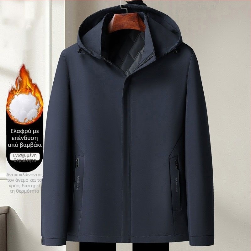 Παλτό με επένδυση από βαμβάκι για άνδρες, με κουκούλα, μεσαίου μήκους, Κορεατικό στυλ (Στυλ: Κορεατικό στυλ; Γέμισμα: Βαμβάκι; Πάχος: Παχύ; Κουκούλα: Ναι; Κούμπωμα: Μονή σειρά κουμπιών)