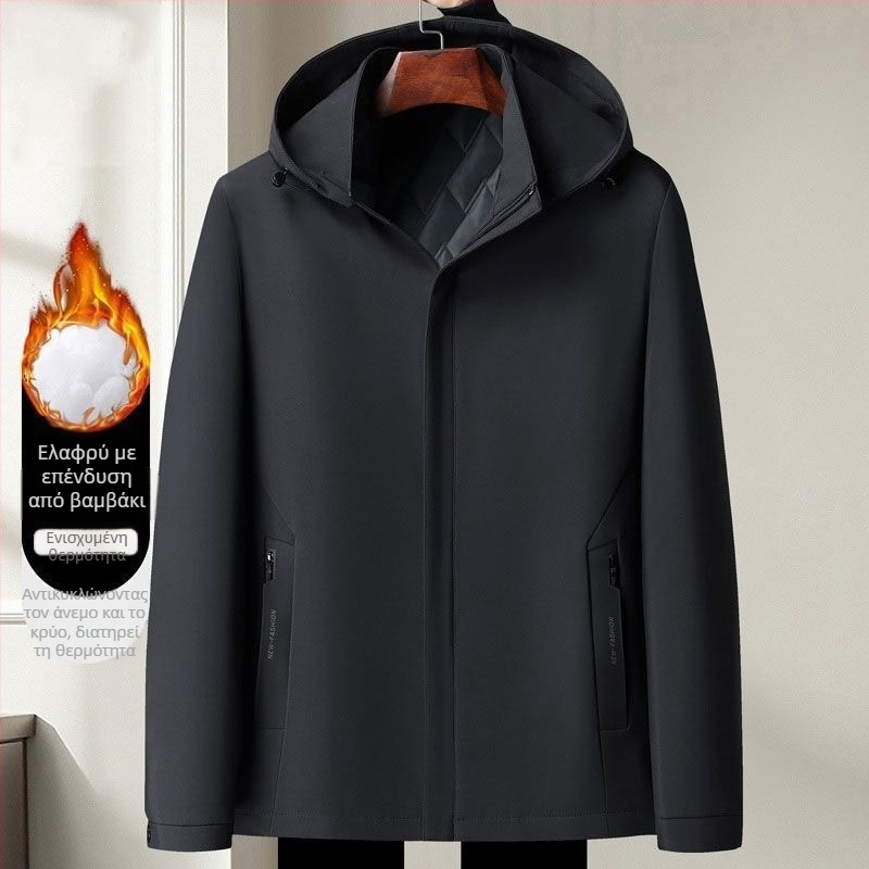 Παλτό με επένδυση από βαμβάκι για άνδρες, με κουκούλα, μεσαίου μήκους, Κορεατικό στυλ (Στυλ: Κορεατικό στυλ; Γέμισμα: Βαμβάκι; Πάχος: Παχύ; Κουκούλα: Ναι; Κούμπωμα: Μονή σειρά κουμπιών)