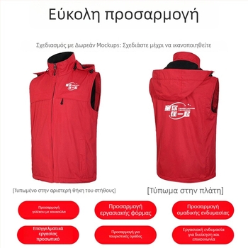 Χειμερινό γιλέκο εξωτερικής εργασίας με λογότυπο κατά παραγγελία, παχύ πολάρ φλίς επένδυση, φερμουάρ, αποσπώμενη κουκούλα, άνετη γραμμή