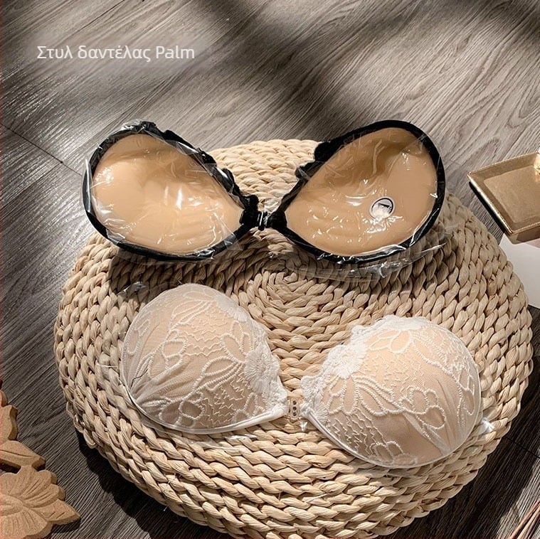 Αυτοκόλλητα επιθέματα στήθους σε μορφή παλάμης με παχυνμένη δαντέλα για αόρατο push-up, κατάλληλα για γαμήλιο φωτογραφικό γύρο.