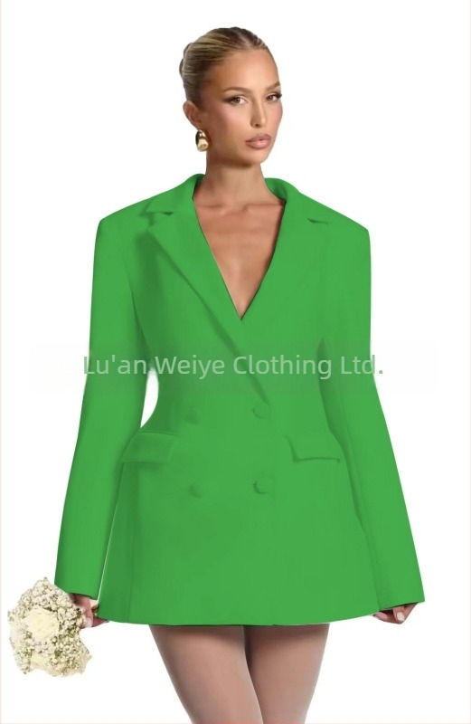 Γυναικείο blazer στενής γραμμής με V-λαιμό, μονό κουμπί, πολυεστέρας, μακριά μανίκια