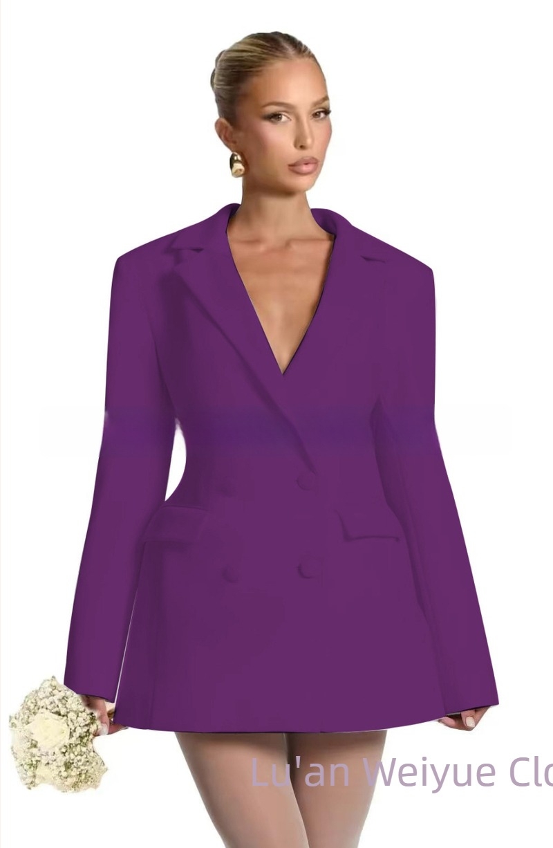 Γυναικείο blazer στενής γραμμής με V-λαιμό, μονό κουμπί, πολυεστέρας, μακριά μανίκια