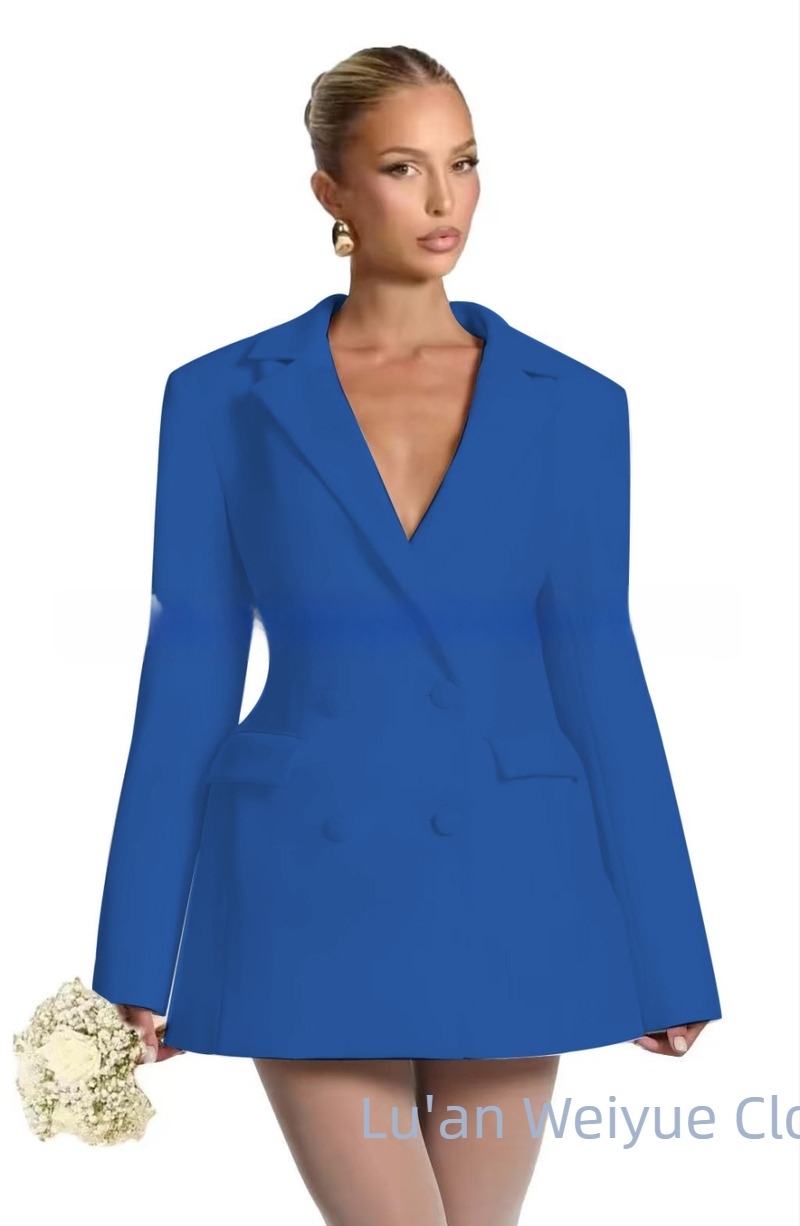 Γυναικείο blazer στενής γραμμής με V-λαιμό, μονό κουμπί, πολυεστέρας, μακριά μανίκια