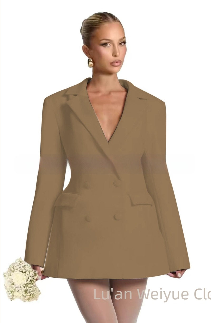Γυναικείο blazer στενής γραμμής με V-λαιμό, μονό κουμπί, πολυεστέρας, μακριά μανίκια