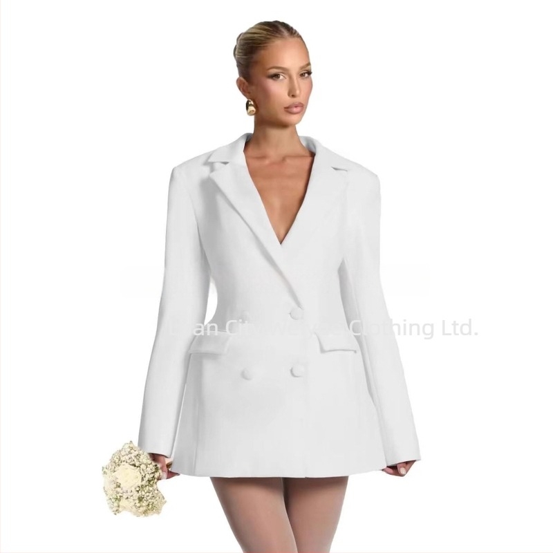 Γυναικείο blazer στενής γραμμής με V-λαιμό, μονό κουμπί, πολυεστέρας, μακριά μανίκια