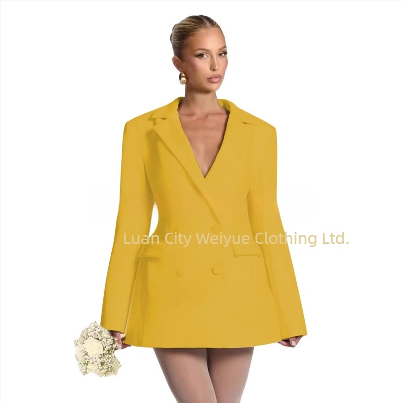 Γυναικείο blazer στενής γραμμής με V-λαιμό, μονό κουμπί, πολυεστέρας, μακριά μανίκια