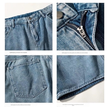 Ανδρικά τζιν σορτς, άνετης γραμμής, μήκος γόνατος, μεσαία μέση, φερμουάρ, ύφασμα 75% πολυεστέρα