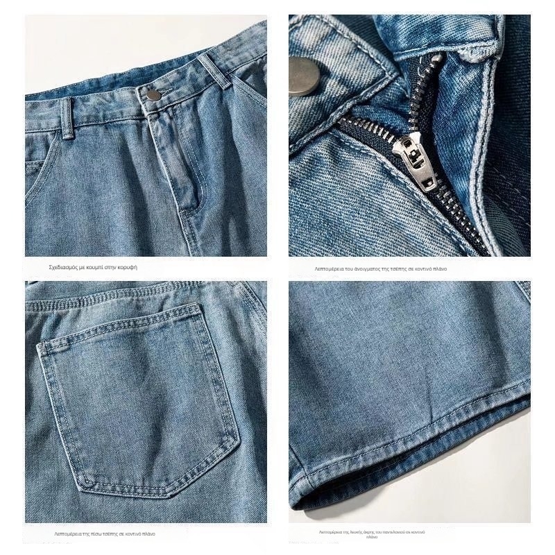 Ανδρικά τζιν σορτς, άνετης γραμμής, μήκος γόνατος, μεσαία μέση, φερμουάρ, ύφασμα 75% πολυεστέρα