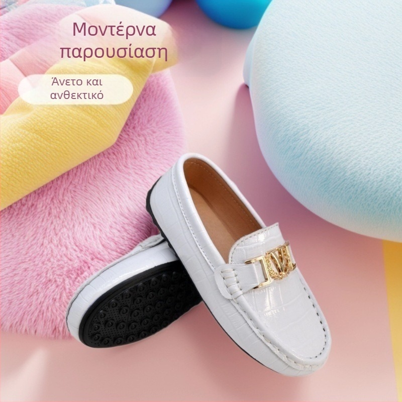 Παιδικά δερμάτινα loafers σε κορεατικό στυλ για χορό — διπλό επάνω από βοδινό δέρμα, καουτσούκ σόλα, PU πάτος, χειροποίητη ραφή, αναπνεύσιμος σχεδιασμός
