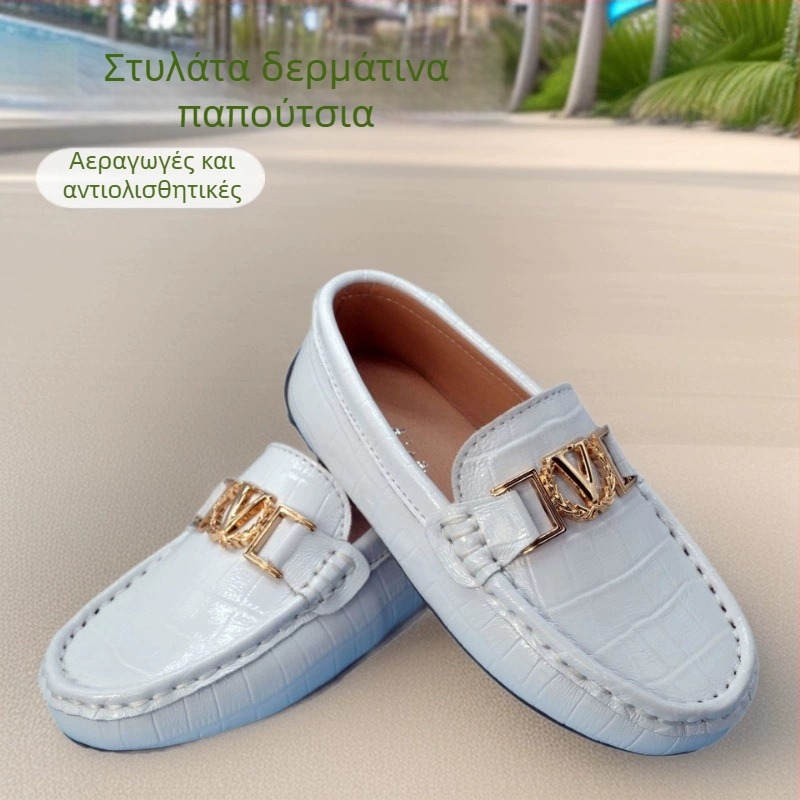 Παιδικά δερμάτινα loafers σε κορεατικό στυλ για χορό — διπλό επάνω από βοδινό δέρμα, καουτσούκ σόλα, PU πάτος, χειροποίητη ραφή, αναπνεύσιμος σχεδιασμός