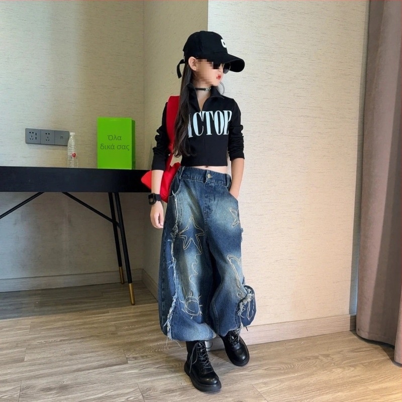 Σετ δύο τεμαχίων για κορίτσια από corduroy, μακρυμάνικο, μοτίβο γραμμάτων, κορεατική έκδοση, άνοιξη 2025