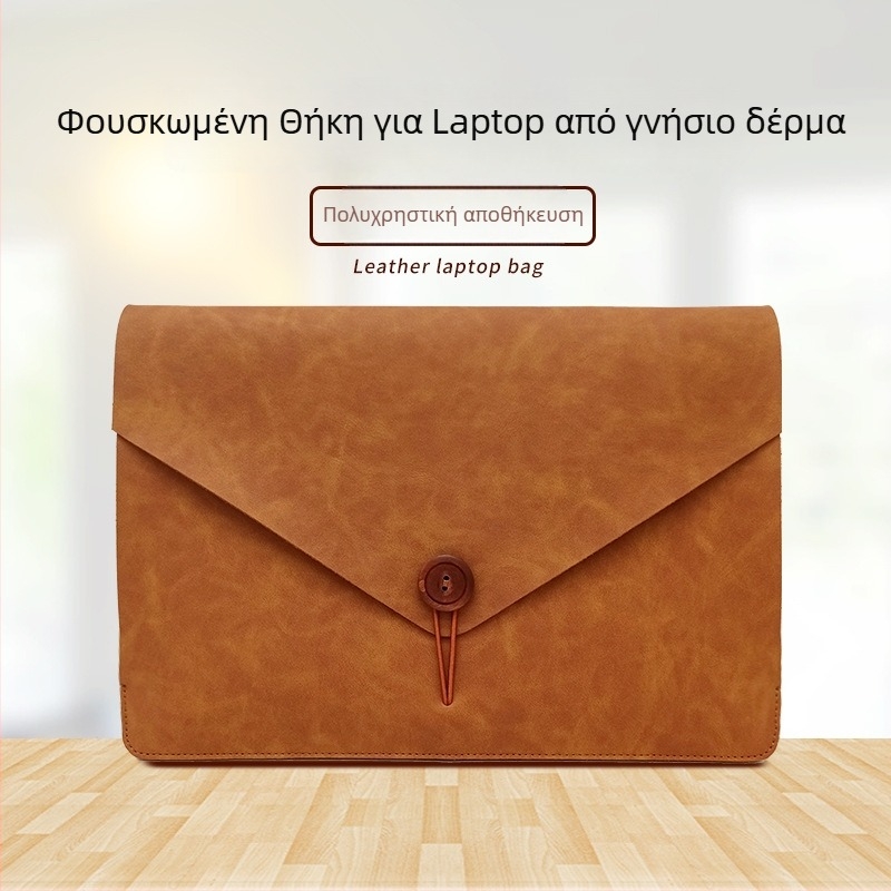 Θήκη από γνήσιο δέρμα για MacBook 13 ιντσών με κλείσιμο κορδονιού και θήκη για έγγραφα