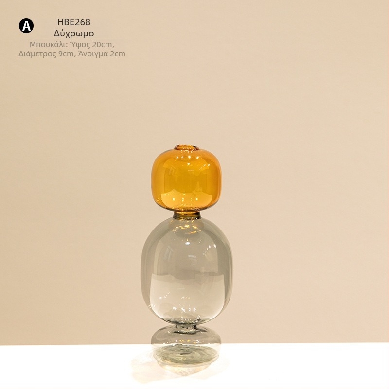 Γυάλινο βάζο με διπλό στρώμα και γεωμετρικό σχεδιασμό, διαφανές επιτραπέζιο διακοσμητικό, ημιχειροποίητο, μοντέρνο καλλιτεχνικό ύφος