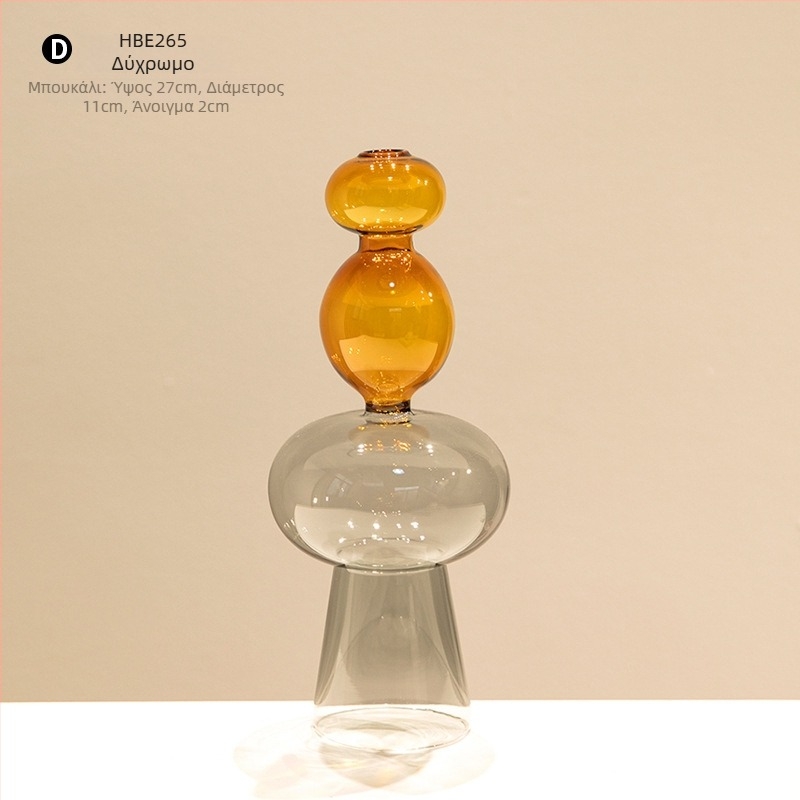 Γυάλινο βάζο με διπλό στρώμα και γεωμετρικό σχεδιασμό, διαφανές επιτραπέζιο διακοσμητικό, ημιχειροποίητο, μοντέρνο καλλιτεχνικό ύφος