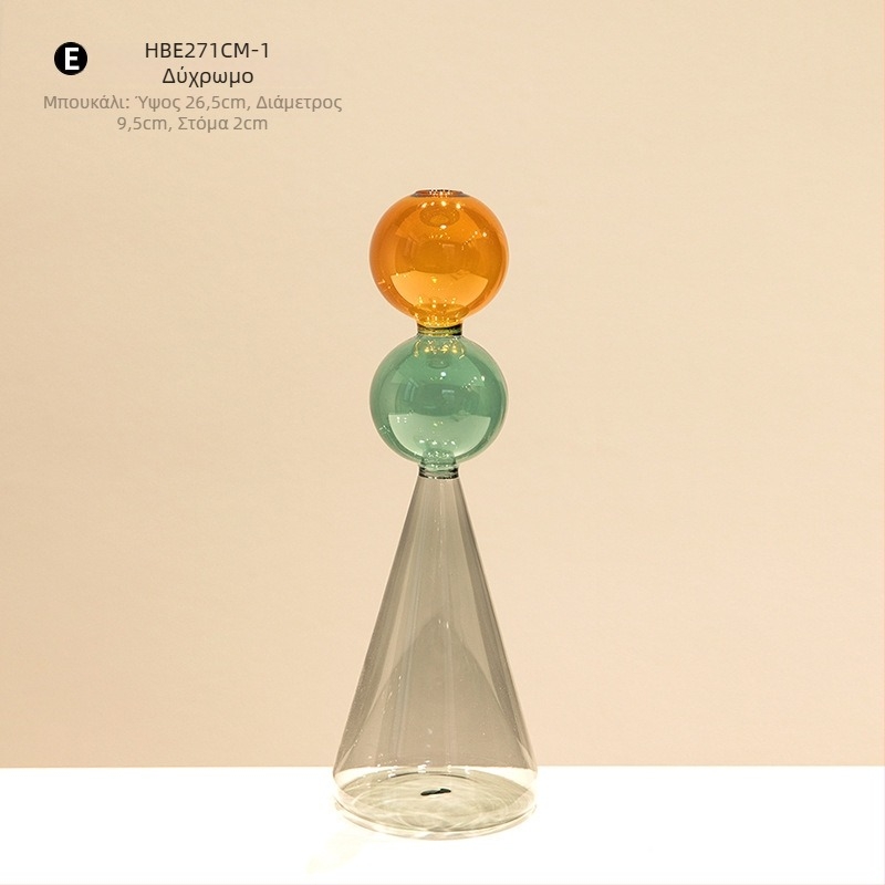 Γυάλινο βάζο με διπλό στρώμα και γεωμετρικό σχεδιασμό, διαφανές επιτραπέζιο διακοσμητικό, ημιχειροποίητο, μοντέρνο καλλιτεχνικό ύφος