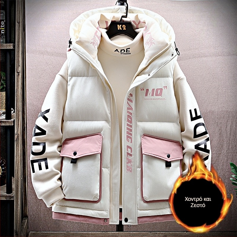 Νεανικό γιλέκο με κουκούλα για χειμώνα, με φερμουάρ, γεωμετρικό μοτίβο, χαλαρή γραμμή