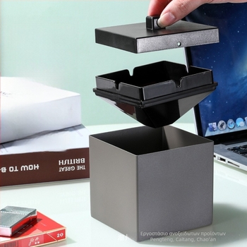 Ανοξείδωτο τασάκι αυτοκινήτου με καπάκι, διπλού επιπέδου, ανθεκτικό στον άνεμο, με χωνί και καπάκι, επίστρωση νανο-ψησίματος