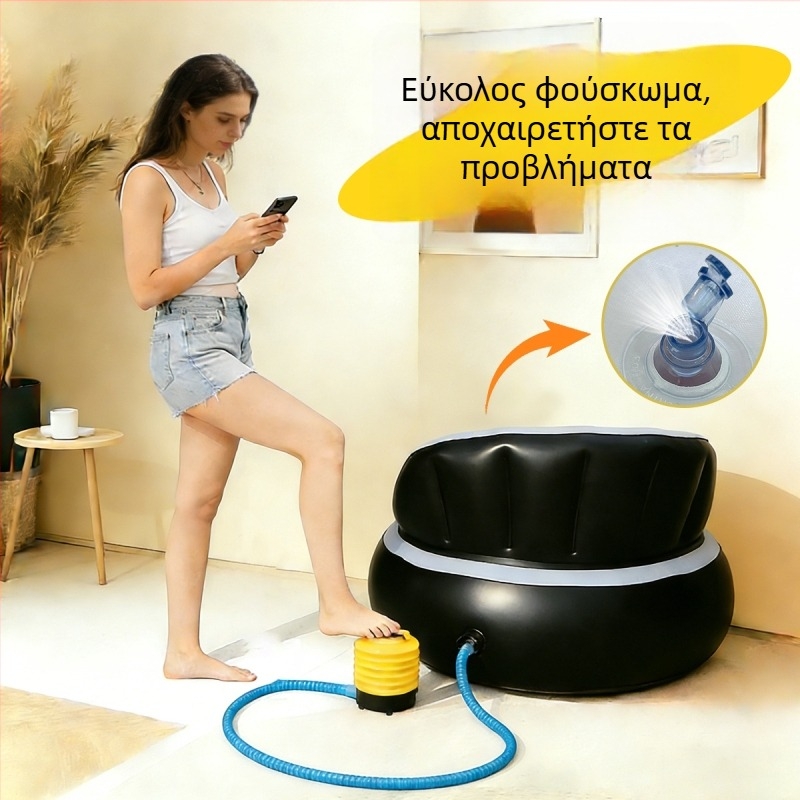 Φουσκωτός καναπές για ένα άτομο, υπαίθριο κάμπινγκ, με φλοκ επιφάνεια βελούδινη, αναδιπλούμενος, εξωτερική αντλία φουσκώματος; βάρος 1,1 kg, μέγιστο φορτίο 200 kg, 1 στρώση