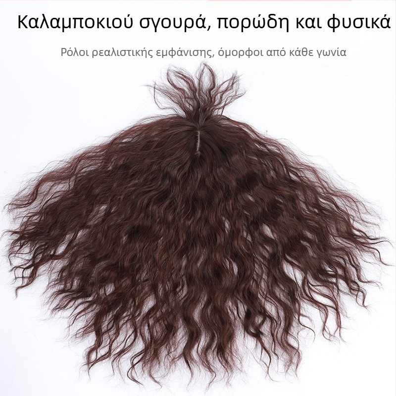 Τμήμα περούκας για γυναίκες, ογκοποιημένο πάνω μέρος με κοντά σγουρά μαλλιά, χωρίς ραφές κάλυψη, ίνες ανθεκτικές στη θερμότητα, κατασκευή με μηχανισμό, μοντέλο Bym035/Bym025, μη βαφή ή περμανάντ