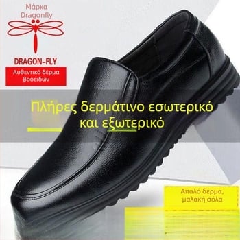 Ανδρικά παπούτσια από γνήσιο κατσικίσιο δέρμα, άνω μέρος από κατσικίσιο δέρμα, σόλα από καουτσούκ, διακοσμητικό μοτίβο φτερού, για ηλικιωμένους άνδρες, κυκλοφορία άνοιξης 2025