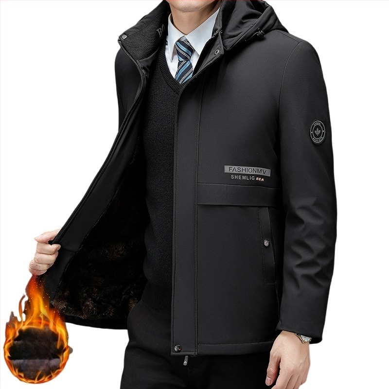 Ανδρικό μπουφάν με κουκούλα, παχύ γέμισμα από πολυεστέρα και επένδυση από πολυεστέρα, φερμουάρ