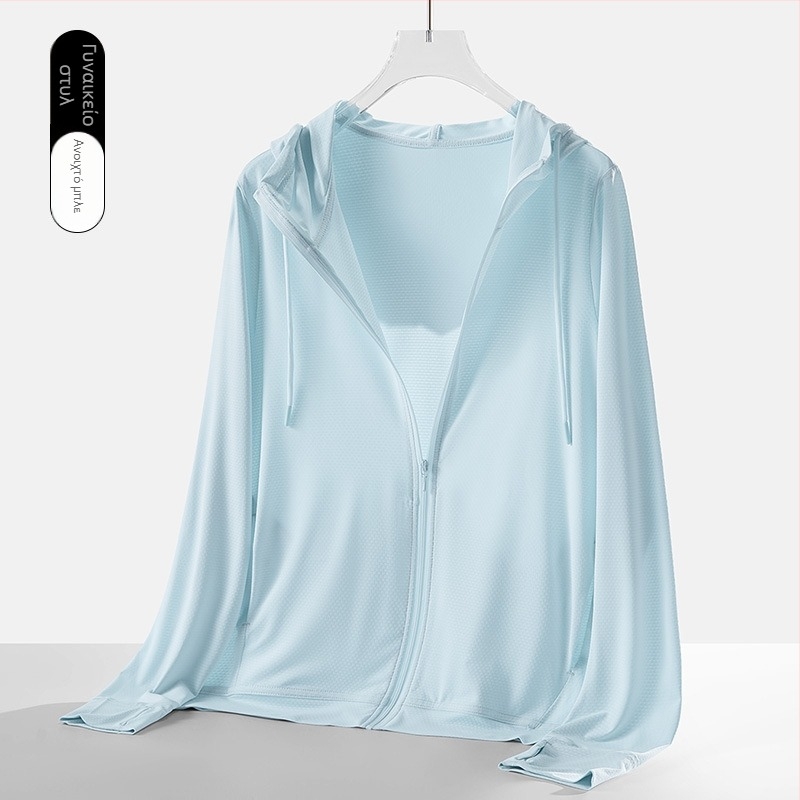 Αντηλιακό ρούχο UPF50+ Ice Silk διαπνέον, γρήγορο στέγνωμα, κουκούλα μη αποσπώμενη, ευρύχωρη γραμμή, 91,4% πολυεστέρας