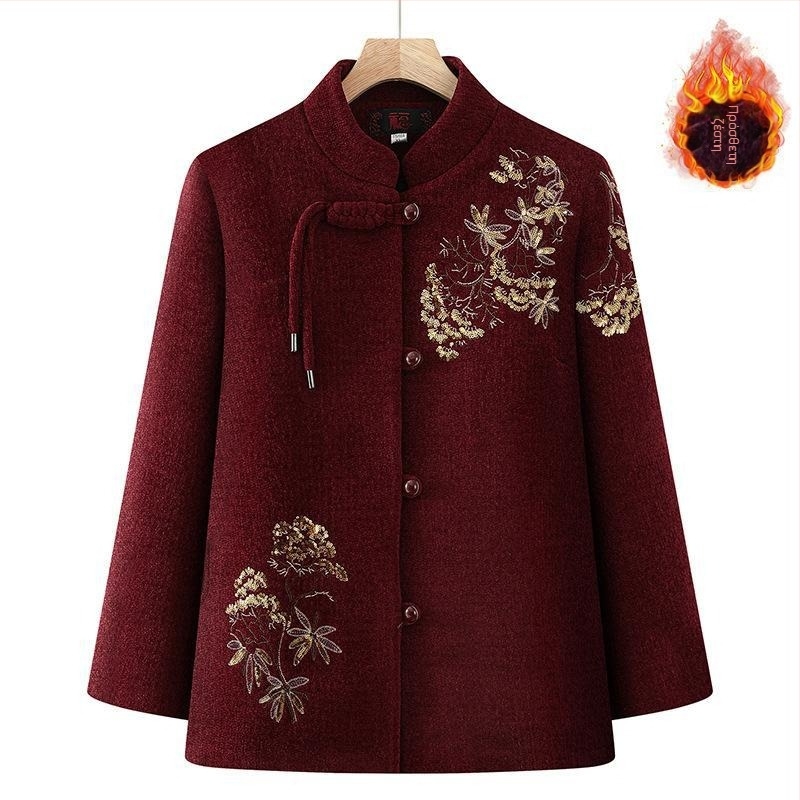 Μακρύ βαμβακερό μπουφάν με επένδυση φλίς, μακρύς σχεδιασμός, με αποσπώμενο γούνινο γιακά, κατάλληλο για ηλικιωμένες γυναίκες