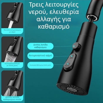 Επεκτάτης βρύσης κουζίνας με καθολικό στροβιλιστικό στόμιο, μακρύ αεριστήρα και κεφαλή κατά του σπρέι; βιδωτή σύνδεση; μοντέλο 0410; ABS; ηλεκτροπλακασία; Morro